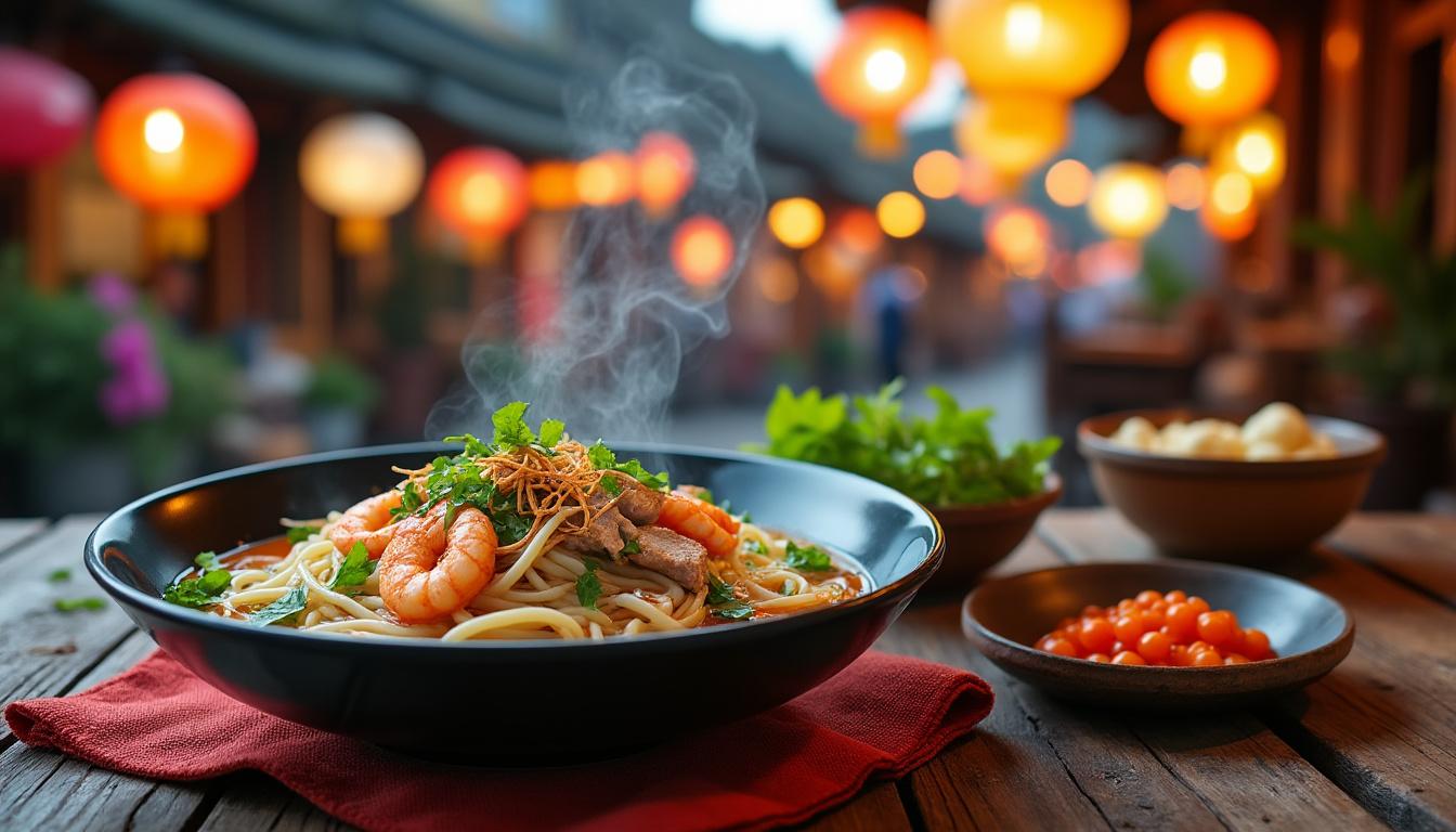 découvrez le cao lau, spécialité culinaire unique de hoi an, un plat traditionnel vietnamien à base de nouilles, porc rôti et herbes fraîches, à ne surtout pas manquer lors de votre visite.