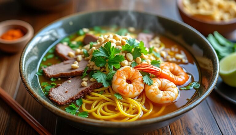 découvrez mi quang, le plat emblématique du centre du vietnam, riche en saveurs authentiques et ingrédients savoureux pour un voyage culinaire inoubliable.